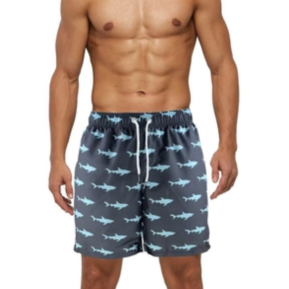 Men's Shark Print Swim Shorts - Blue Size Medium - Picture 1 of 6